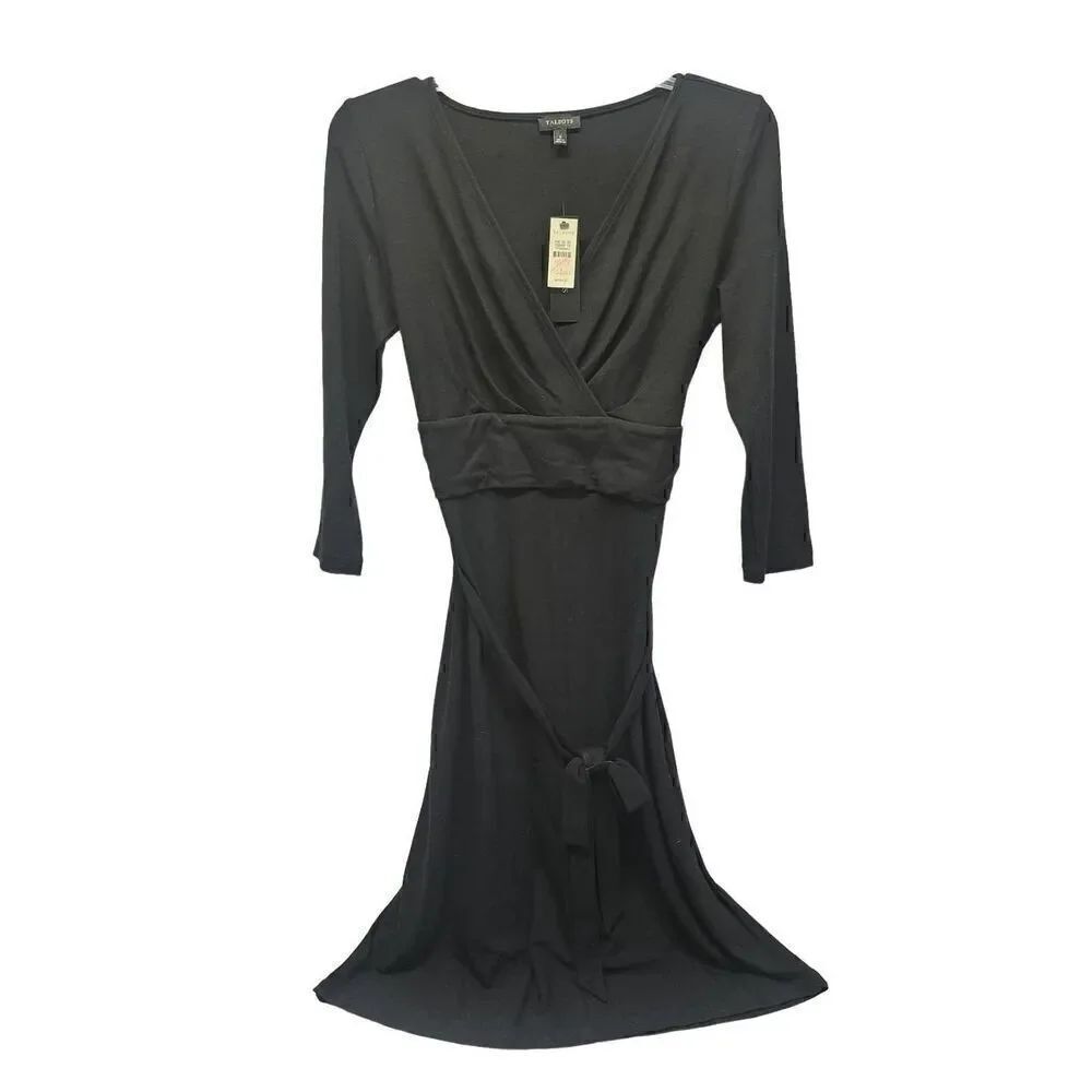 Talbots Black Faux Wrap Dress 3/4 Sleeve NWT Size S D13